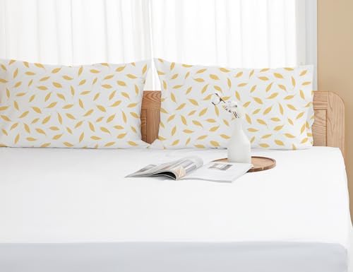 Pillow Cases King Size 100% Cotton Percale Set of 2, Golden Leaf