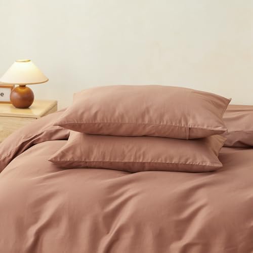 SAPHREAS Duvet Cover Set King Size 100% Organic Cotton Mocha Mousse, 3 Pcs Soft Bedding Comforter Cover with Zipper Closure & Corner Ties, Comforter Not Included