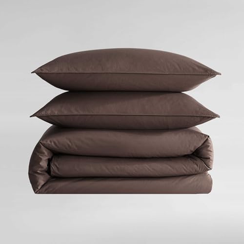 Calvin Klein - King Duvet Cover Set, Modern Cotton Washed Percale Bedding with Matching Shams, Cozy Home Decor, Oeko-Tex Certified (Washed Percale Earth Brown, King)