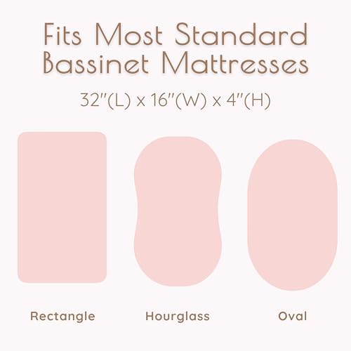 Baby Bassinet Sheets Girls – 100% Cotton Muslin Bassinet Sheets, 2 pc Bassinet Mattress Sheets, 32"x16"x 4", Oeko-TEX Certified, Bedside Bassinet Sheet (Pink)