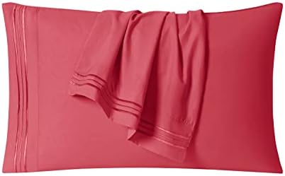Clara Clark Bed Sheets, Premier 1800 Series 4 Piece Bed Sheet Set, Deep Pocket, Wrinkle, Fade, Stain Resistant, Luxury Soft Bedding Sheets & Pillowcases, Twin-XL, Coral Pink