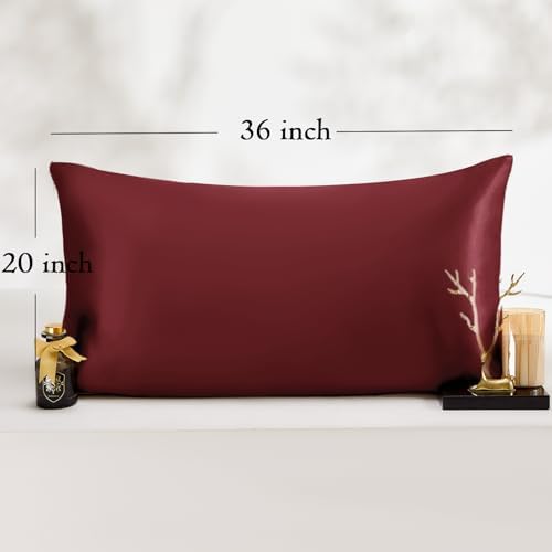 Vielit King Satin Pillowcase for Hair 2pc,Similar to Silk Pillow Cases, for Women Men,Burgundy,20x36 & Envelope Closure and 2 Satin Scrunchies