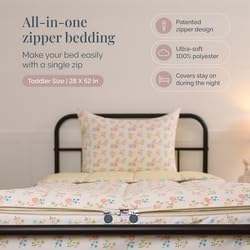 Beddy's Flower and Gingham Durable Zipper Bedding for Girls, Bed in a Bag, Floral Comforter & Yellow Gingham Sheets, Includes Pillowcase & Pillow Sham, Easy to Make & Wash - Toddler