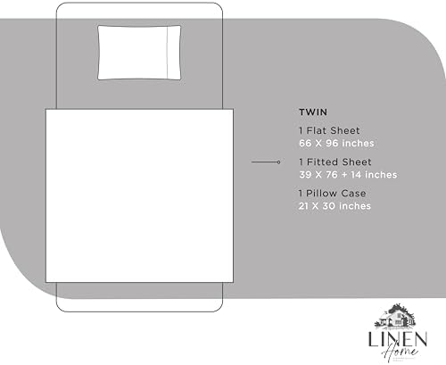 Linen Home 100% Cotton Percale Sheets Twin Size,Snow White, Deep Pocket, 3 Pieces Set - 1 Flat, 1 Deep Pocket Fitted Sheet and 1 Pillowcase, Crisp Cool and Strong Bed Linen