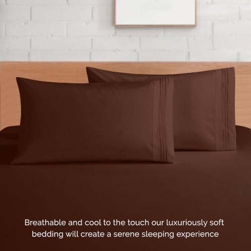 Elegant Comfort 4-Piece Bed Sheet Set - Luxury Bedding 1500 Premium Hotel Quality Microfiber, All Around Elastic 18-24 Inches Deep Fitted Sheet- Extra Deep Pocket Sheets, California King, Brown