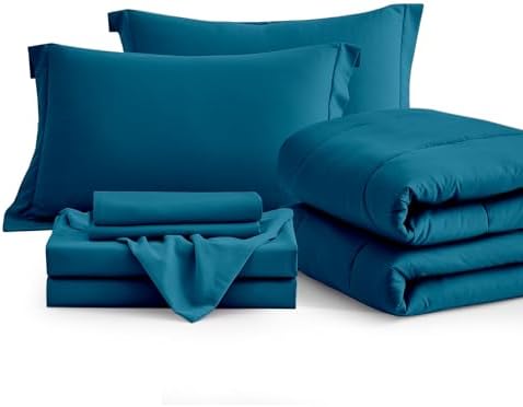 Maple&Stone Queen Comforter Set 7 Pieces Bed in a Bag Teal Bed Set