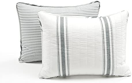 Lush Decor Farmhouse Stripe Reversible Cotton Quilt King Size 3 Piece Set Dark Gray - Farmhouse Bedding Set King Quilt - Striped Bedding