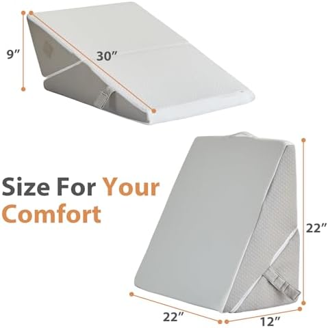 BIEEZZK Wedge Pillow, Adjustable Back Pillow for Sleeping, 9&12“ Bed Wedge Pillow Set for After Surgery, Triangle Memory Foam Pillow Wedges for Headboard, Acid Reflux, Snoring, GERD, White/Grey