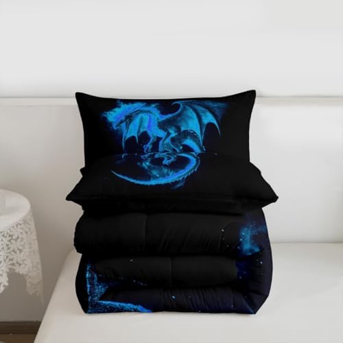 Feelyou Dragon Comforter Set King Size Jungle Dragon Bedding Set for Kids Boys Girls Magical Beast Duvet Quilt Wild Animal Bedroom Decor Fantasy Animal Microfiber 3 Pcs with 2 Pillow Cases