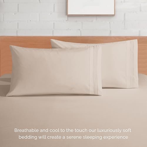 Elegant Comfort 4-Piece Bed Sheet Set - Luxury Bedding 1500 Premium Hotel Quality Microfiber, All Around Elastic 18-24 Inches Deep Fitted Sheet- Extra Deep Pocket Sheets, King, Cream Beige