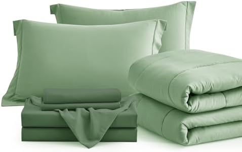 Maple&Stone Full Comforter Set 7 Pieces Bed in a Bag Sage Green Bed Set