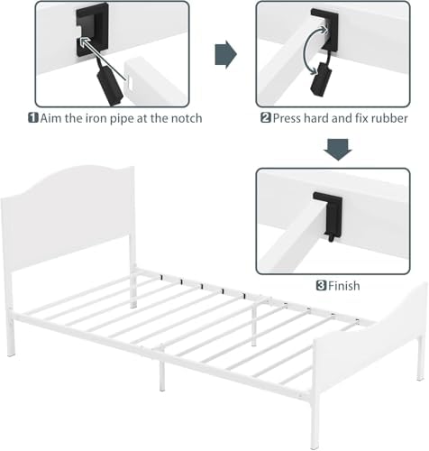 Timy Kids Twin Bed Frame with Wooden Headboard and Footboard Platform Bed