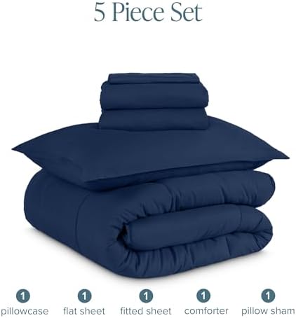 Bare Home Bed-in-A-Bag 5 Piece Set (Twin XL, Dark Blue/Dark Blue)