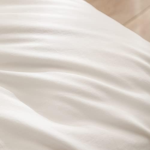 BESTOUCH Cotton Solid Duvet Cover Set Linen Feel Off White California King