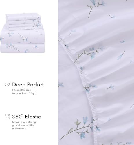 RUVANTI 100% Cotton California King Sheet Set, Percale Sheets, Burgeon