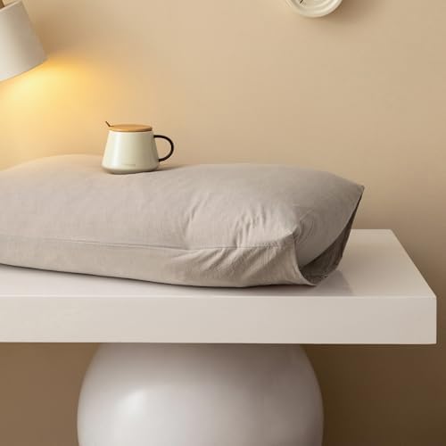 JIYUAN Twin Washed Cotton Duvet Cover Set, 2-Piece, Relaxed Linen Feel