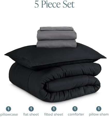 Bare Home Bed-in-A-Bag 5 Piece Comforter & Sheet Set - Twin XL - Goose Down Alternative - Ultra-Soft 1800 Premium Bedding Set (Twin XL, Black/Grey)