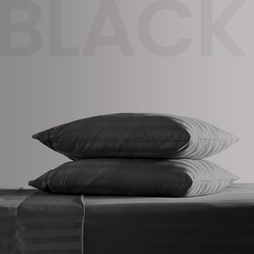 SLEEP ZONE Striped Cooling Twin Sheets Set for Kids - Fitted Flat Sheet & Pillowcase Sets 3 Piece - Super Soft Stripe Bed Sheet, Easy Care, Deep Pocket (Black, Twin)