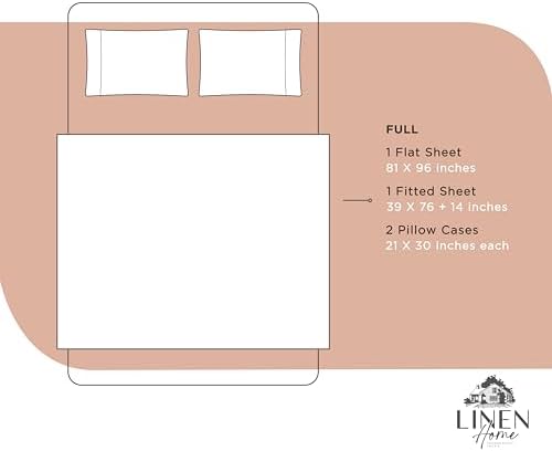 Linen Home Full Size 100% Cotton Percale Sheets, 4Pc Cooling Set Tera Clay