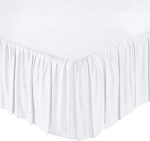 Mattress-Homes Ruffled Bed Skirt Split Corners with Platform, Tailored Fit Wrinkle Free Ultra-Soft Microfiber Dust Ruffle, Upto 21" Drop, King, White