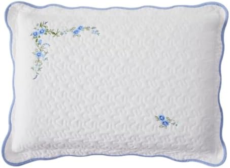 100% Cotton Full Size Quilt Set – 3-Piece Lightweight Bedspread Coverlet with Embroidery, All-Season Bohemian Bedding Set for Master Bedroom Guest Room White with Blue Embroidery