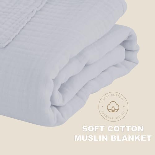 Cosy Family 6 Layer Muslin Bed Blanket - Breathable and Lightweight Gauze Boho Blanket for Spring, Soft 100% Cotton Muslin Blanket, Slate, 55x80 Inches