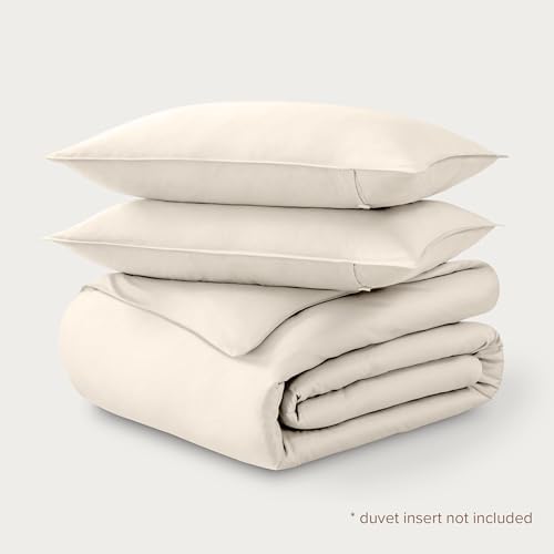 Bare Home 100% Organic Cotton Sateen Duvet Cover Set (Queen, French Beige)