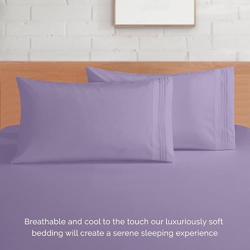 Elegant Comfort 4-Piece Bed Sheet Set - Luxury Bedding 1500 Premium Hotel Quality Microfiber, All Around Elastic 18-24 Inches Deep Fitted Sheet- Extra Deep Pocket Sheets, King, Violet