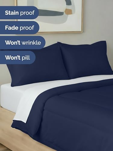 King Comforter Set - Navy Blue Bedding for All Seasons - 3 Piece Bed Set