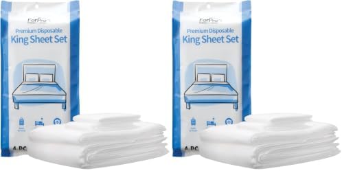 ForPro Premium Disposable Sheet Set, 4-PC King Size Bedding for Travel, Includes Bed Sheet, Duvet Cover and Two Pillowcases, White (Pack of 2)