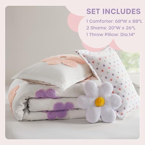 Intelligent Design Kids White Floral Queen Comforter Set for Girls, 4pc
