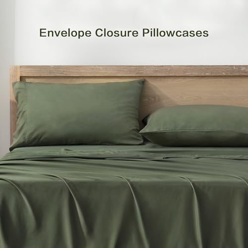 Andency King Sheets Set 100% Viscose Derived from Bamboo, Olive Green