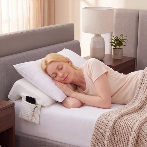 Novabright 72"x8"x5" Bed Wedge Pillow Gap Filler for Headboard Gap Filler Bed Wedge Pillow with Side Pocket Gaps Mattress Wedges Gaps Fillers to Stop Items Falling Down, Removable & Washable (White)
