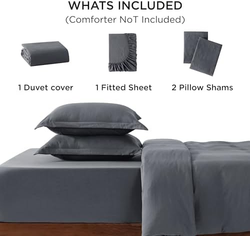 Bedsure Prewashed Duvet Cover Queen with Fitted Sheet, 4Pcs, Dark Grey