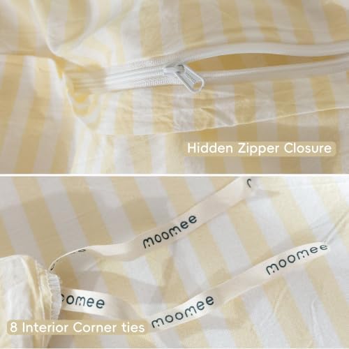 MooMee Striped Duvet Cover Set 100% Washed Cotton Linen Like King