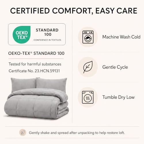 CozyLux Queen Comforter Set French Grey - 7 Pieces Bed in a Bag