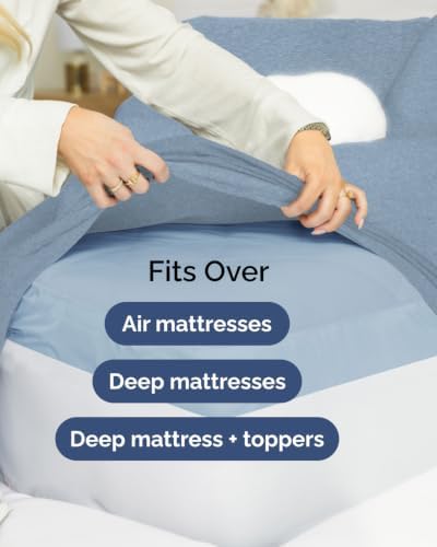 Extra Deep Flex Top Split Head King Sheet Set - 6pc Sheets - Heathered Blue