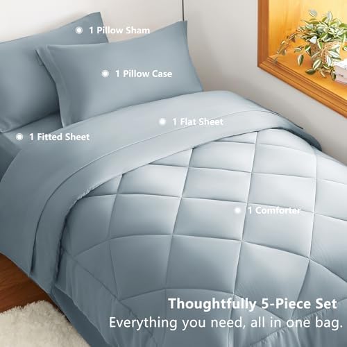 CozyLux Twin XL Comforter Set 68"x88" Dusty Blue - 5 Piece Bed in a Bag
