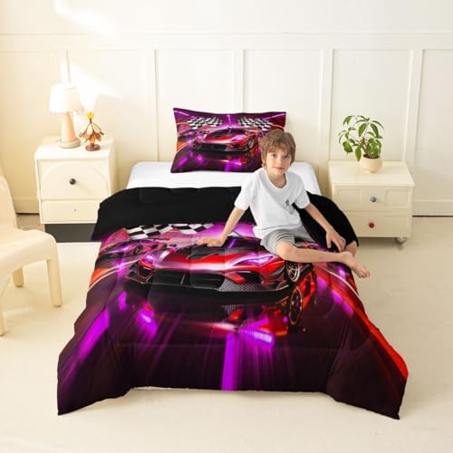 Feelyou Boys Race Car Comforter Set Twin Size for Kids Boys Girls