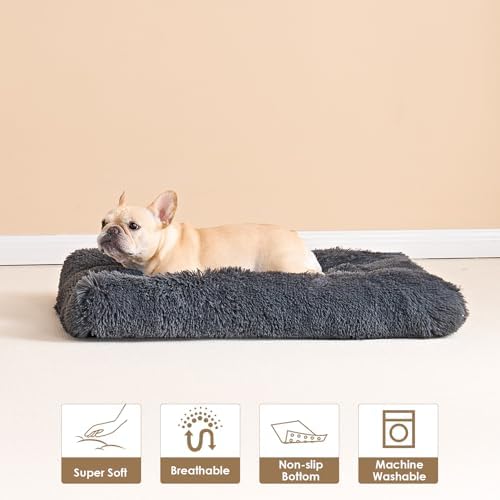 EHEYCIGA Fluffy Dog Crate Bed, Plush Extra Large Plus Dog Pillow, Dark Grey