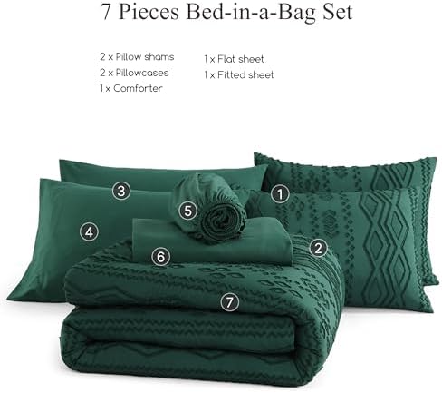 King Size Comforter Set Emerald Green Tufted Boho Bedding Sets 7 Pieces