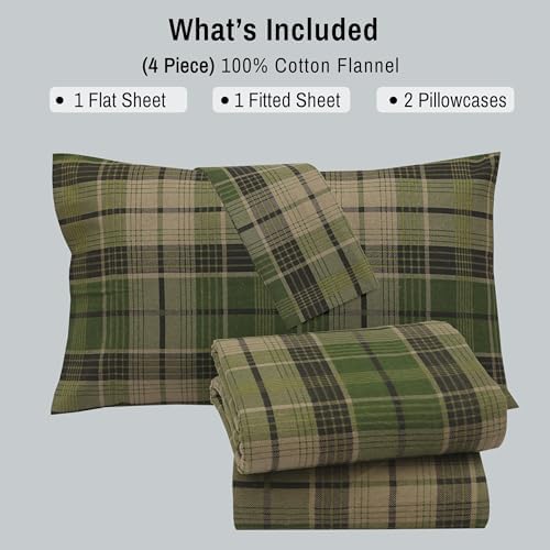 RUVANTI 100% Cotton Flannel Sheets Split King Size, DNA Plaid