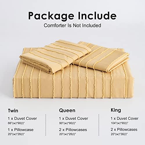 WARMDERN Yellow Boho Duvet Cover Queen, Striped Textured Tufted Bedding Set