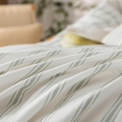 BESTOUCH Striped Cotton Duvet Cover Set Linen Feel Alaska King