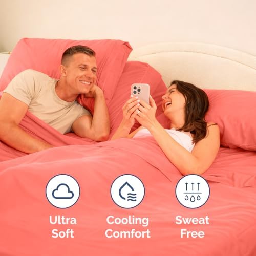 Flex Top Split Head King 4 Piece Sheet Set - Ultra-Soft, Breathable - Coral