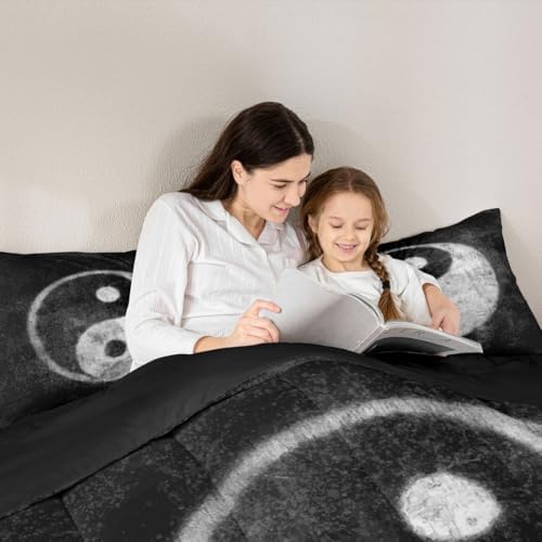 Feelyou Yin Yang Bedding Set for Girls Boys Children Boho Trippy Psychedelic Art Comforter Set Decorative Gossip Pattern Comforter Traditional Ying Yang Theme Duvet Set Queen Size 3Pcs