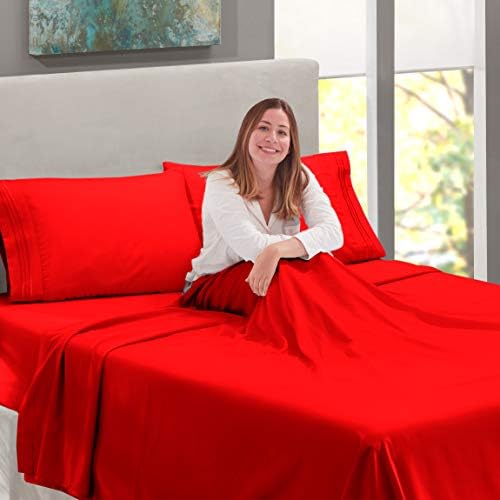 Nestl King Sheet Set - Bed Sheets - Red - 4-Piece Deep Pocket