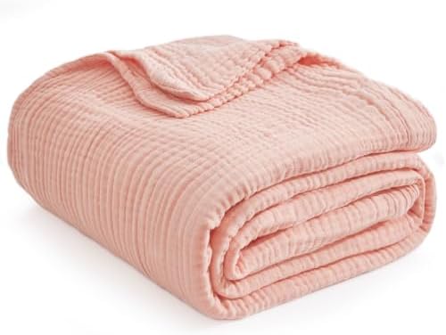 EMME Muslin Blankets for Adults Throw Blanket for Couch Breathable Gauze Soft Lightweight Airy Light Pink Twin 60" x 80"