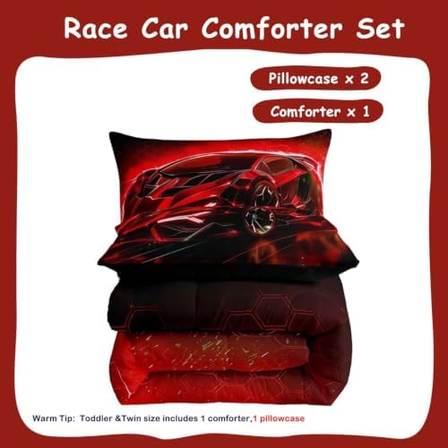 Feelyou Kids Boys Sports Car Comforter Set Queen Size Red Race Car Comforter for Kids Teens Room Decor Extreme Sports Theme Bedding Set Cool Speed Luxury Car Decor Quilt Set Soft for All Season