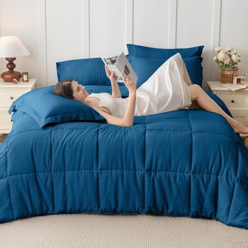 JOLLYVOGUE Twin Comforter Set, Ultra-Soft Bed in a Bag Twin Size 5 Pieces, Oeko-TEX Certified Bedding Set with Down Alternative Comforter, Sheets, Pillowcases & Shams, Teal